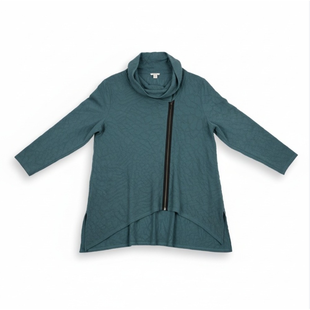 Chalet 3X Asymmetric Cowl Neck Tunic Top Teal Blue Casual Minimalist Coastal